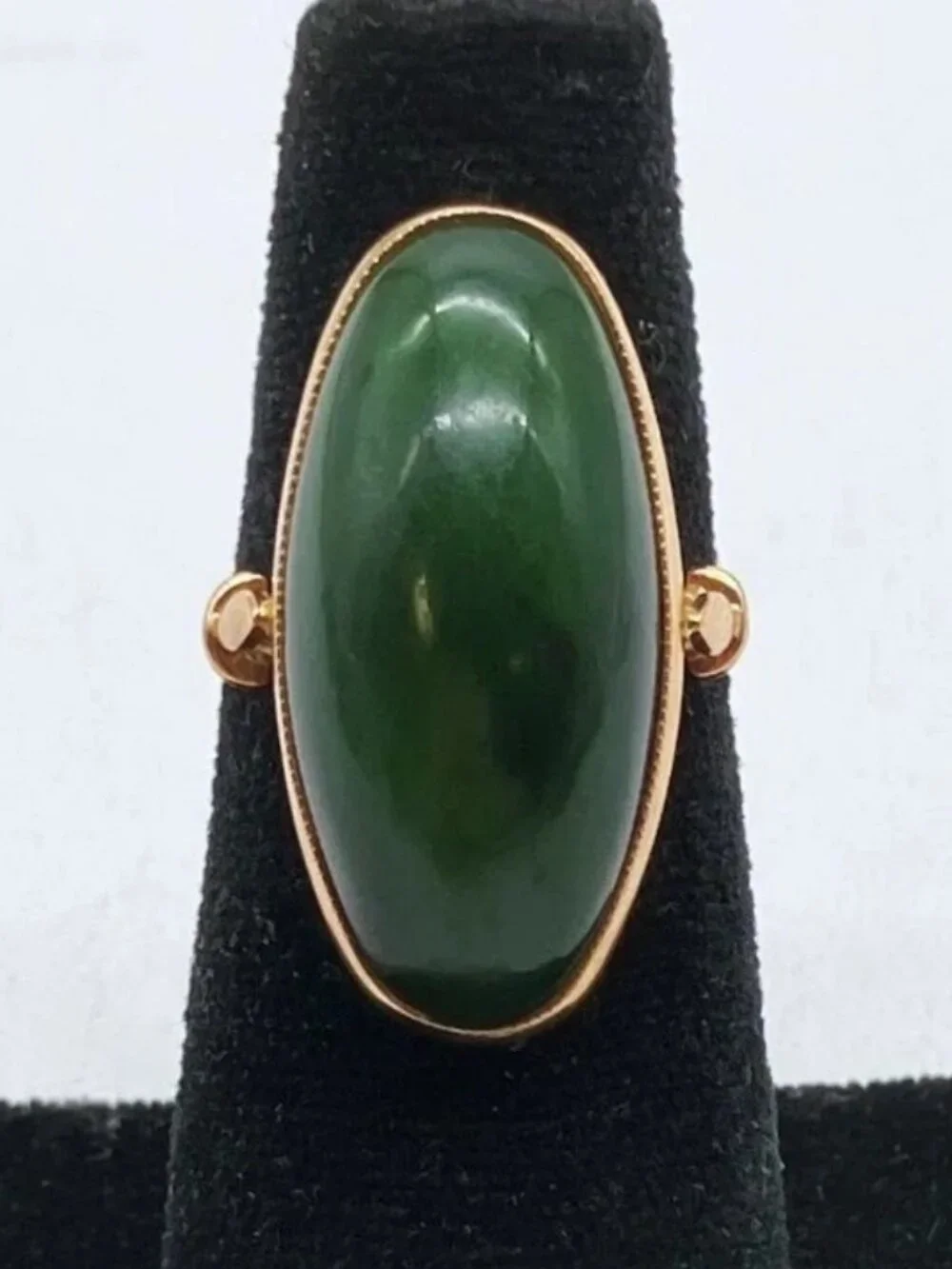 Vintage European Russian 14K Rose Pink Gold Green Nephrite Jade Cocktail RING - Picture 7 of 10